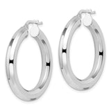 Sterling Silver Rhodium-pltd 5x34mm Octagon Tube Hoop Earrings-WBC-QE15867