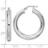 Sterling Silver Rhodium-pltd 5x34mm Octagon Tube Hoop Earrings-WBC-QE15867