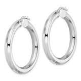 Sterling Silver Rhodium-pltd 5x38mm Octagon Tube Hoop Earrings-WBC-QE15868