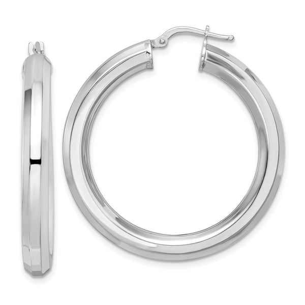 Sterling Silver Rhodium-pltd 5x38mm Octagon Tube Hoop Earrings-WBC-QE15868