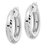 Sterling Silver Rhodium-pltd 5x24mm D/C Octagon Tube Hoop Earrings-WBC-QE15869