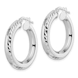 Sterling Silver Rhodium-pltd 5x30mm D/C Octagon Tube Hoop Earrings-WBC-QE15870