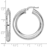 Sterling Silver Rhodium-pltd 5x34mm D/C Octagon Tube Hoop Earrings-WBC-QE15871