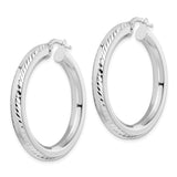 Sterling Silver Rhodium-pltd 5x38mm D/C Octagon Tube Hoop Earrings-WBC-QE15872