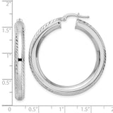 Sterling Silver Rhodium-pltd 5x38mm D/C Octagon Tube Hoop Earrings-WBC-QE15872