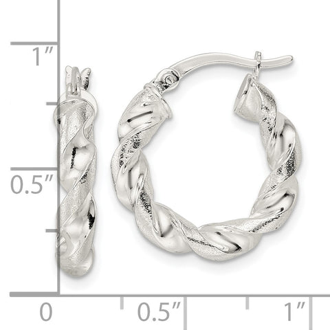 Sterling Silver Polished & Textured Twisted Circle Hoop Earrings-WBC-QE15883