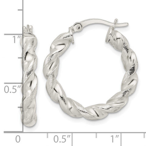 Sterling Silver Polished & Textured Twisted Circle Hoop Earrings-WBC-QE15884