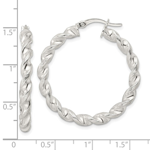 Sterling Silver Polished & Textured Twisted Circle Hoop Earrings-WBC-QE15886