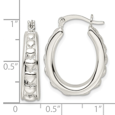 Sterling Silver Polished Heart Oval Hoop Earrings-WBC-QE15909
