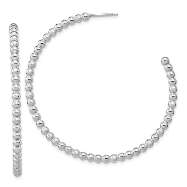 Sterling Silver Rhodium-plated Polished Beaded Hoop Post Earrings-WBC-QE15968