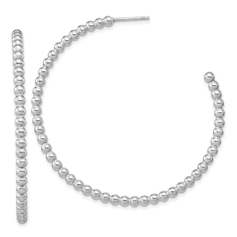 Sterling Silver Rhodium-plated Polished Beaded Hoop Post Earrings-WBC-QE15968