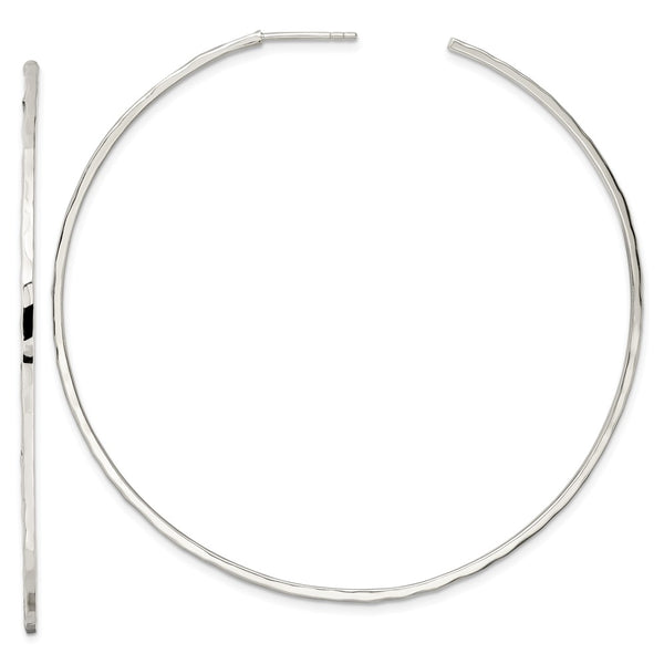 Sterling Silver Polished Hammered Hoop Earrings-WBC-QE15969