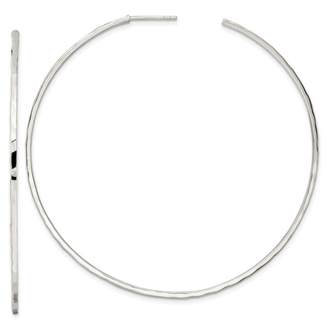 Sterling Silver Polished Hammered Hoop Earrings-WBC-QE15969