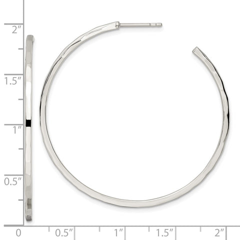 Sterling Silver Polished Hammered Hoop Earrings-WBC-QE15970