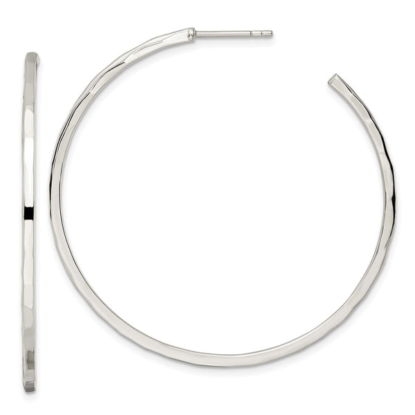 Sterling Silver Polished Hammered Hoop Earrings-WBC-QE15970