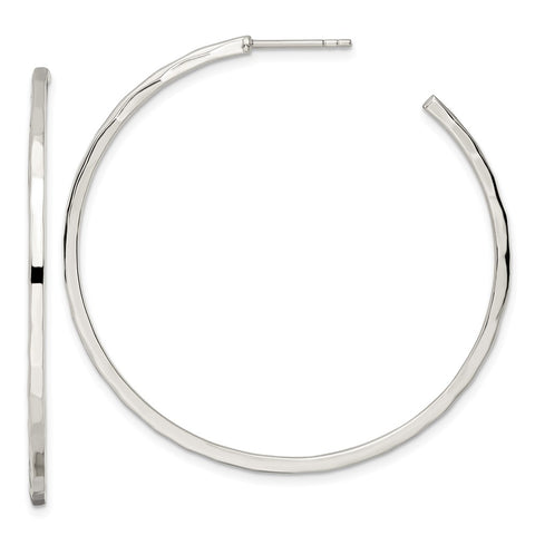 Sterling Silver Polished Hammered Hoop Earrings-WBC-QE15970
