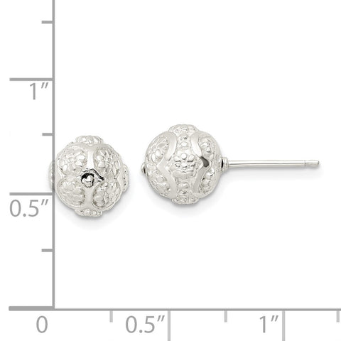 Sterling Silver Polished Floral Ball Post Earrings-WBC-QE15992