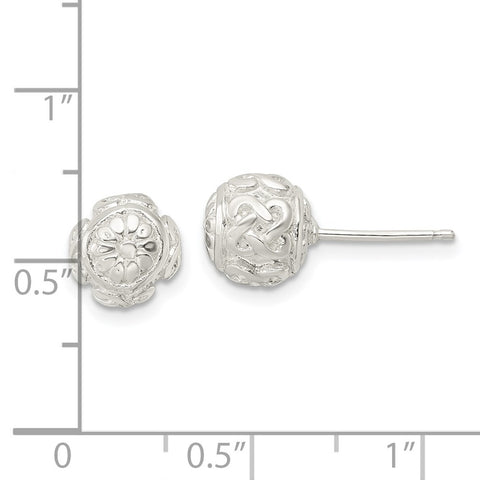 Sterling Silver Polished Flower & Knot Ball Post Earrings-WBC-QE15993