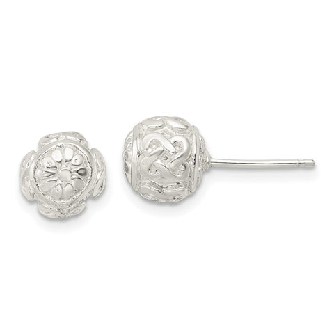 Sterling Silver Polished Flower & Knot Ball Post Earrings-WBC-QE15993