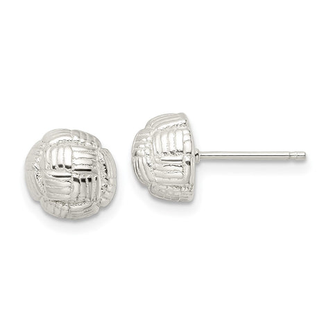 Sterling Silver Polished Basket Weave Button Post Earrings-WBC-QE16002