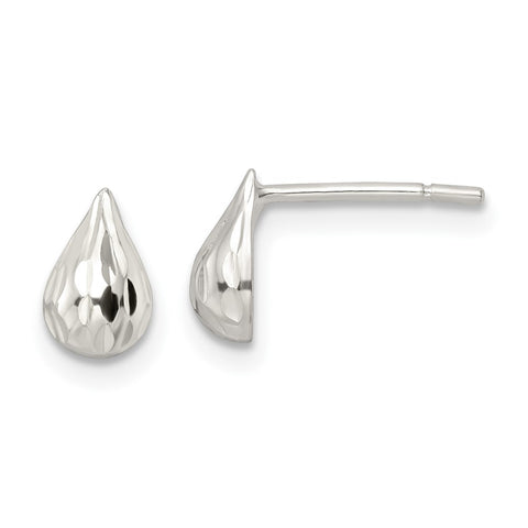 Sterling Silver Diamond-cut Teardrop Post Earrings-WBC-QE16022