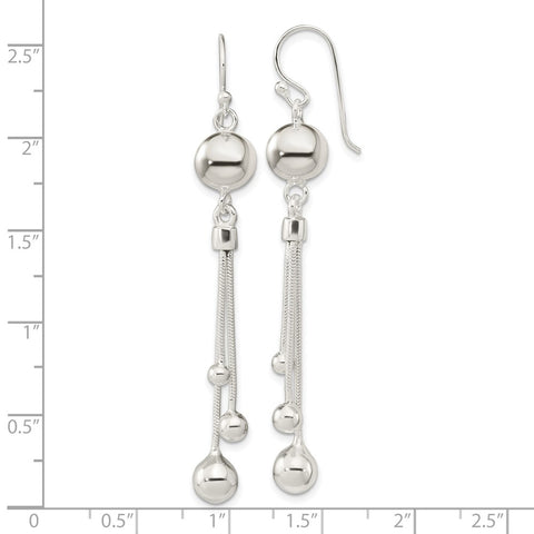 Sterling Silver Polished Ball Chain Dangle Shephard Hook Earrings-WBC-QE16042