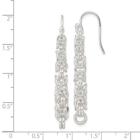 Sterling Silver Fancy Byzantine Chain Dangle Shepherd Hook Earrings-WBC-QE16055