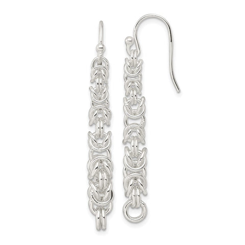 Sterling Silver Fancy Byzantine Chain Dangle Shepherd Hook Earrings-WBC-QE16055
