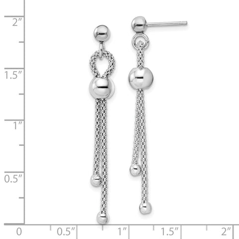 Sterling Silver Rhodium-plated Polished Ball Chain Dangle Post Earrings-WBC-QE16057