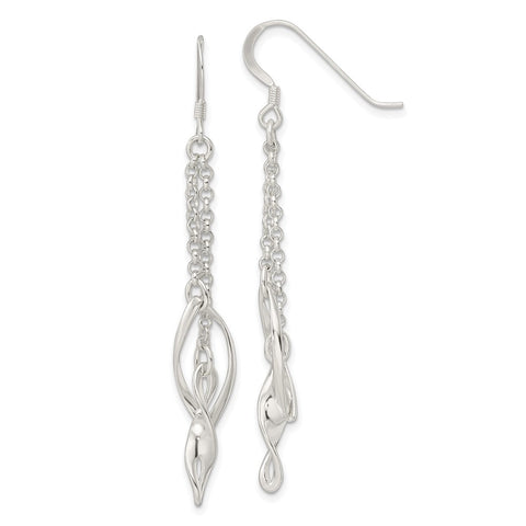Sterling Silver 2-Twists on Chain Shepherd Hook Earrings-WBC-QE16063