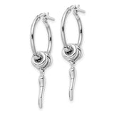 Sterling Silver Rhodium-plated D/C Bead Italian Horn Dangle Hoop Earrings-WBC-QE16083