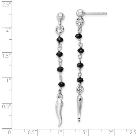 Sterling Silver Rhodium-plated Black Glass Beads Italian Horn Dangle Earrin-WBC-QE16085