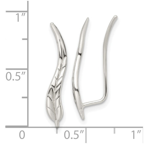 Sterling Silver Polished Wavy Leaf Dangle Earrings-WBC-QE16107