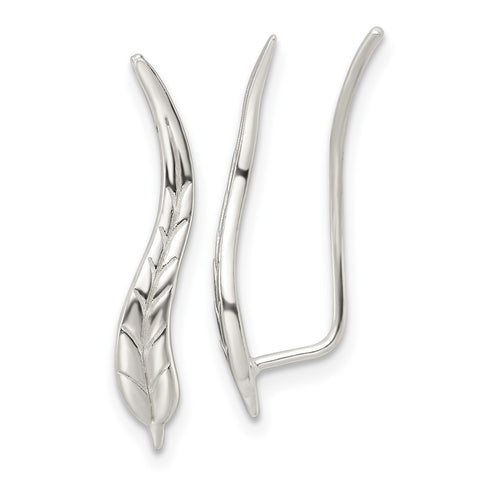 Sterling Silver Polished Wavy Leaf Dangle Earrings-WBC-QE16107
