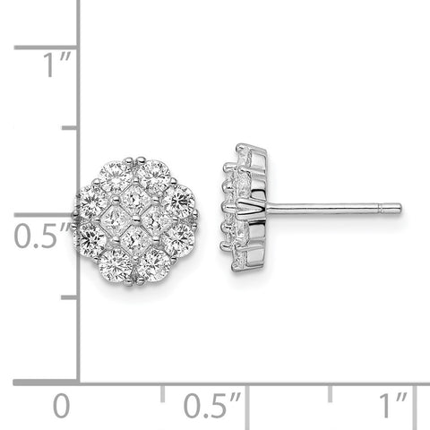 Sterling Silver Rhodium-plated Polished Flower Cluster CZ Post Earrings-WBC-QE16121