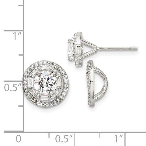 Sterling Silver Polished Rhodium-plated CZ 6mm Stud Earrings with Jackets-WBC-QE16127