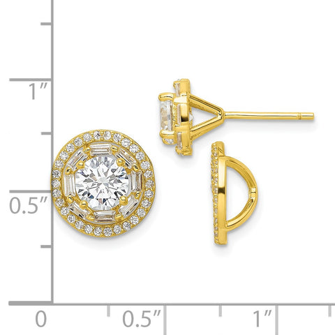 Sterling Silver Polished Gold-tone CZ 6mm Stud Earrings with Jackets-WBC-QE16128