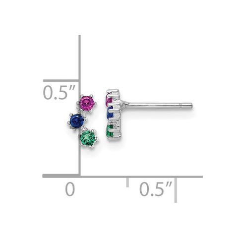 Sterling Silver Rhodium-plated Polished Multi-color CZ Post Earrings-WBC-QE16149
