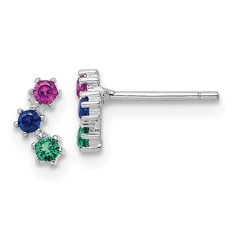 Sterling Silver Rhodium-plated Polished Multi-color CZ Post Earrings-WBC-QE16149