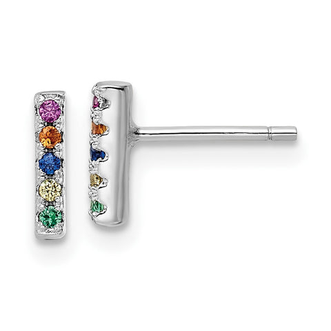 Sterling Silver Rhodium-plated Polished Multi-Color CZ Post Earrings-WBC-QE16150