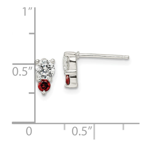 Sterling Silver Red and White CZ Post Earrings-WBC-QE16152