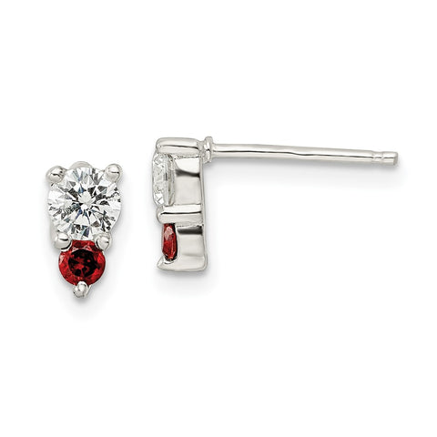 Sterling Silver Red and White CZ Post Earrings-WBC-QE16152