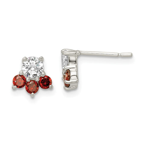 Sterling Silver Polished Red & Clear CZ Paw Print Post Earrings-WBC-QE16156