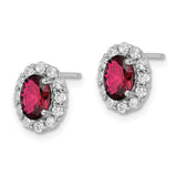 Sterling Silver Polished Rhodium-plated Red and Clear CZ Post Earrings-WBC-QE16167