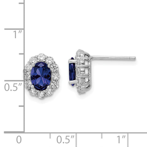 Sterling Silver Polished Rhodium-plated Blue and Clear CZ Post Earrings-WBC-QE16168