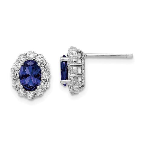 Sterling Silver Polished Rhodium-plated Blue and Clear CZ Post Earrings-WBC-QE16168