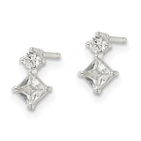 Sterling Silver Two Square CZ Post Earrings-WBC-QE16176