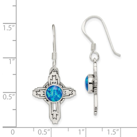 Sterling Silver Antiqued Created Opal Cross Earrings-WBC-QE1618