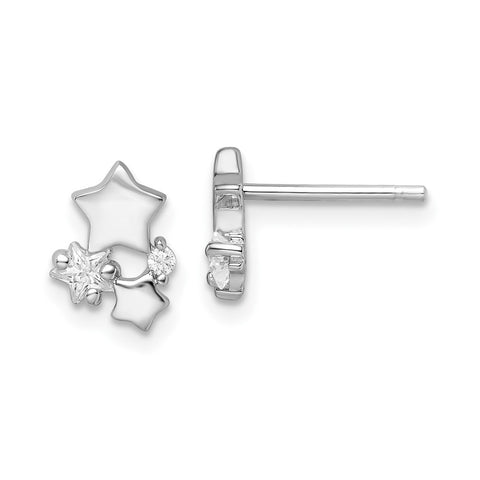 Sterling Silver Rhodium-plated Polished CZ Star Post Earrings-WBC-QE16192