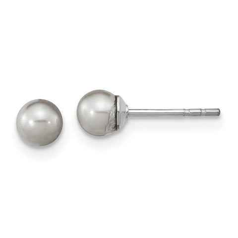 Sterling Silver Rhodium-plated 4-5mm Grey Round FWC Pearl Post Earrings-WBC-QE16330
